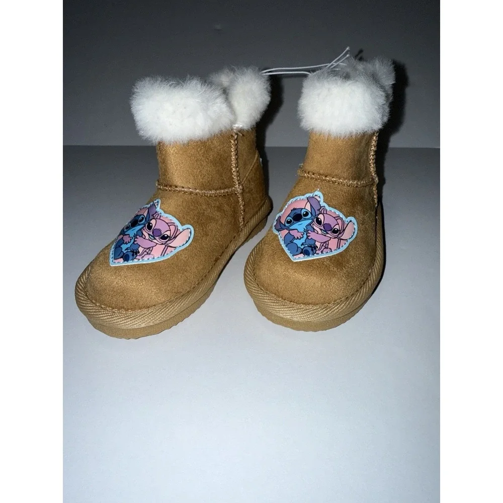Disney Stitch & Angel Winter Boots 6 Toddler Faux Fur Brown Snow Cold Gift NWT